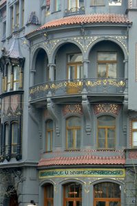 Art Nouveau architectural details; Prague contains one of the