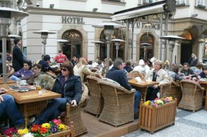 Early spring outdoor cafe.