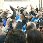 Foreign visitors singing team songs during the European volleyball finals