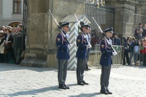 The President spoke in front of the great Prague Castle, one