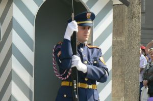 The President spoke in front of the great Prague Castle, one