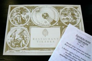 Restaurant menu at Prague Castle.