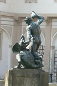 Statue of Hercules fighting a dragon, located in the pond