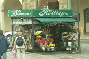 Flower stalls are common in Prague.