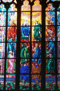 Stained glass windows in St Vitus Cathedral produced by famous