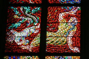Stained glass windows in St Vitus Cathedral produced by famous