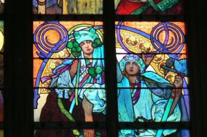 Stained glass windows in St Vitus Cathedral produced by famous