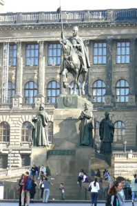 Wenceslas Square with statue of St. Wenceslas in front of