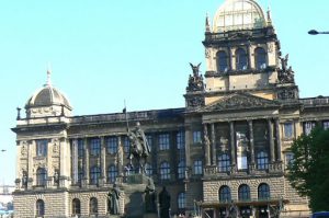 Wenceslas Square with statue of St. Wenceslas in front of