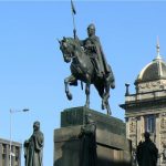 Wenceslas Square with statue of St. Wenceslas in front of