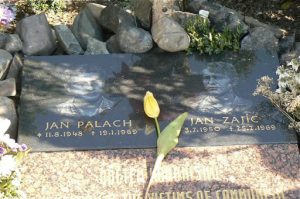 Located in Wenceslas Square are the memorials to two young