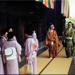 Kyoto: ceremonial costumes at a temple.