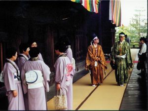 Kyoto: ceremonial costumes at a temple.
