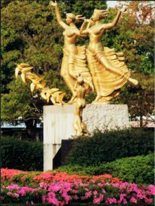 Another statue in Hiroshima celebrating rebirth with thematic figures of