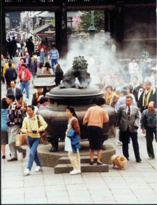 Large burner for memorial incense at Zenko-ji Buddhist Temple.