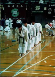 Sports are popular in Japan; here is a karate competition.