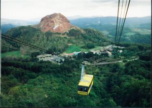 Cable car up the volcanic mountain of Usu overlooking Lake