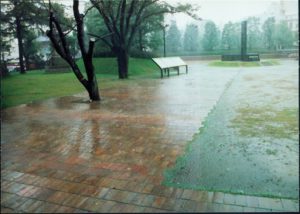 Rainy day at the Peace Memorial park; no people, no