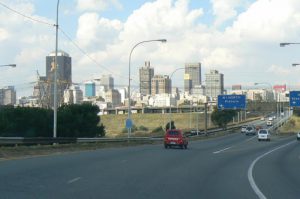 Skyline of Joburg with good road system.