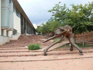 Sculpture in front of a museum.