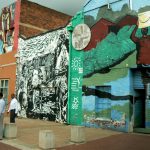 Artistically decorated buildings in Gandhi Square.