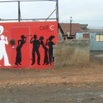 Cell phone company advert in Soweto. Cell phone are a