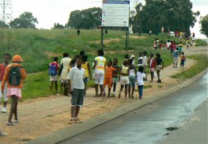 On the way to school (no school buses).