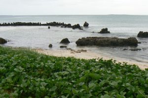 Along the quiet beaches.