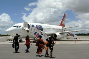 Boarding plane at Maputo airport.