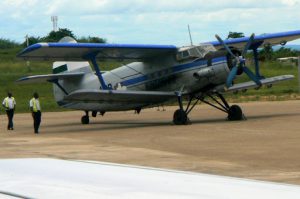 An old biplane at Pemba airport.