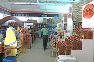 Interior of supermarket.