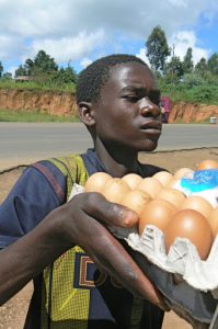 Egg vendor selling hard boiled eggs.