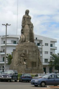 In front of the train station is a Memorial to