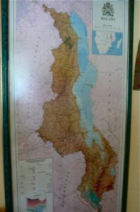 Map of Malawi showing the enormous Lake Malawi or Lake
