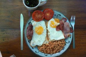 Full English breakfast at Kiboko Town Hotel in Lilongwe.