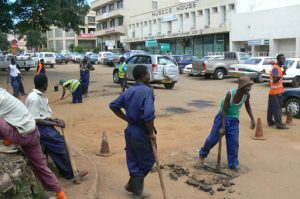 Road repair crew in Lilongwe does not appear to be