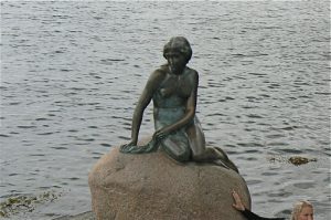 The famous 'Little Mermaid' statue in Copenhagen's harbor.