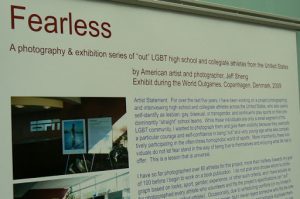 Photo exhibit at conference titled ‘Fearless’ by Jeff