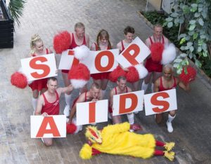 Stop AIDS cheerleaders were everywhere during the OutGames showing off