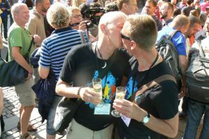 Couples celebrated their blessing afterwards outside the cathedral.