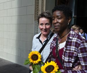 Couples celebrated their blessing afterwards outside the cathedral.