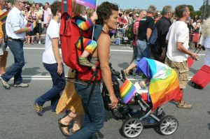 Lesbian parents and kids in the parade.