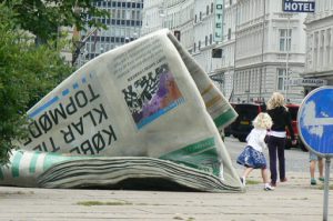 A newspaper sculpture near city center.