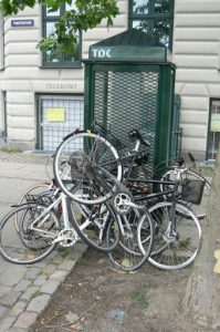 Discarded, lost or stolen bicycles are piled up then collected