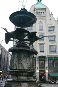 Crane fountain and Danish classic architecture.