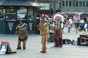 Native Peruvian musicians in Central Square.