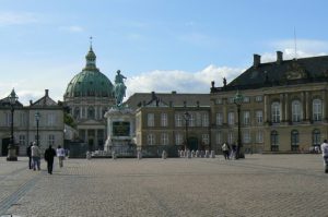 Plaza in front of Royal Amalienborg Palace on the right