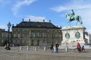 Plaza in front of Royal Amalienborg Palace with equestrian statue