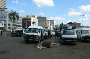 Harare: downtown business district - minibus taxi terminal