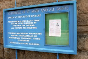 Harare: downtown business district - Anglican Cathedral sign